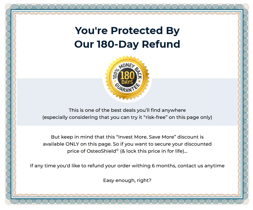OsteoShield money back guarantee